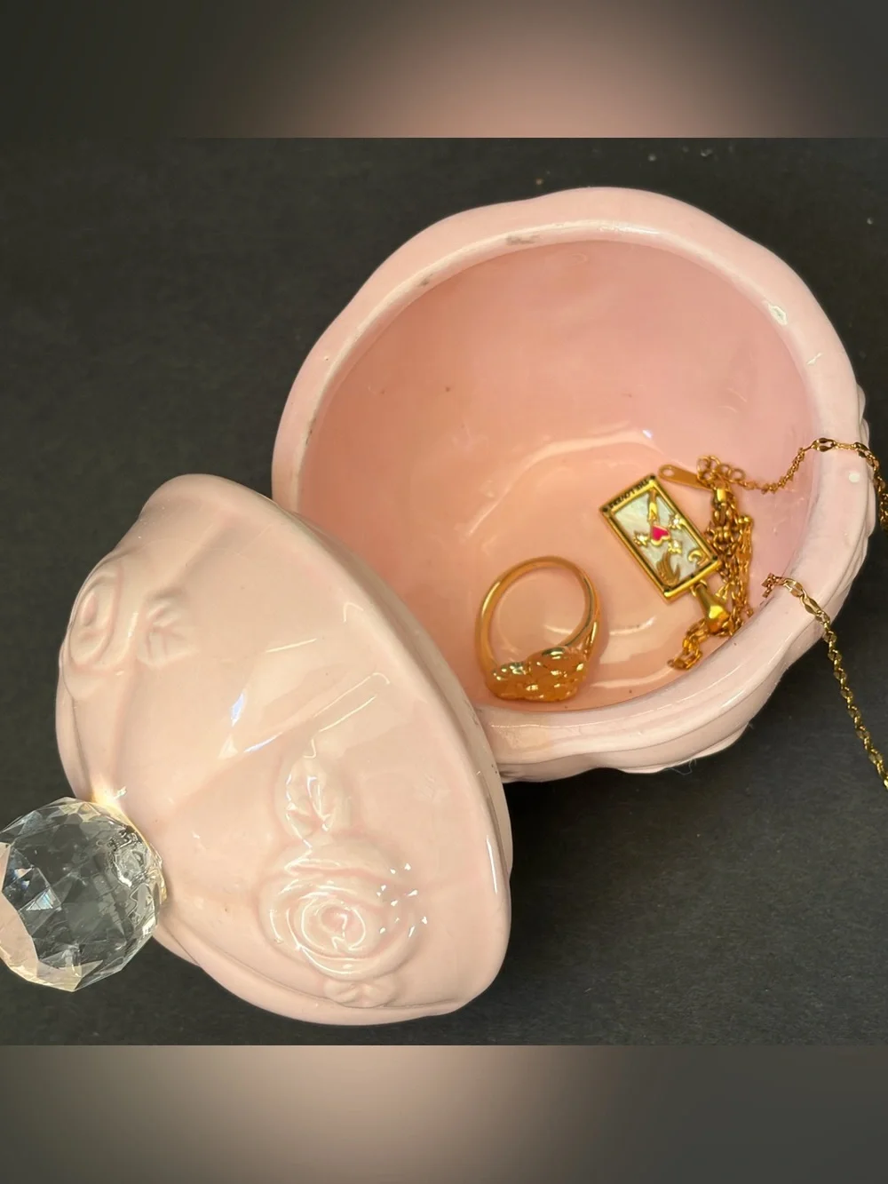 Elegant Pink Ceramic Trinket Jar with Glass Knob - Home Accents